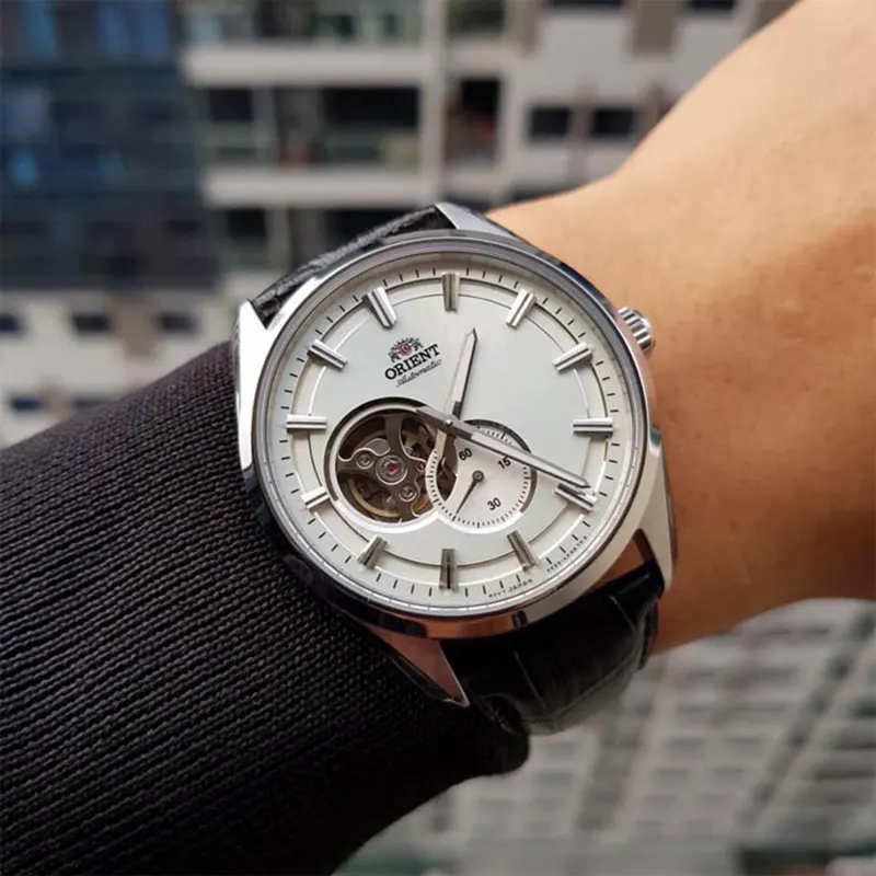 Orient Semi-skeleton Open Heart Leather Men's Watch- RA-AR0004S